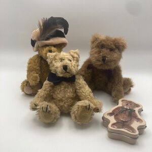 Boyds Bears Vintage Early 90's Lot 3 Bears 1 Empty Mint‎ Tin